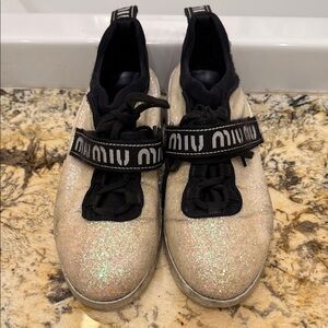 Miu Miu Glitter Sneakers with Black Details